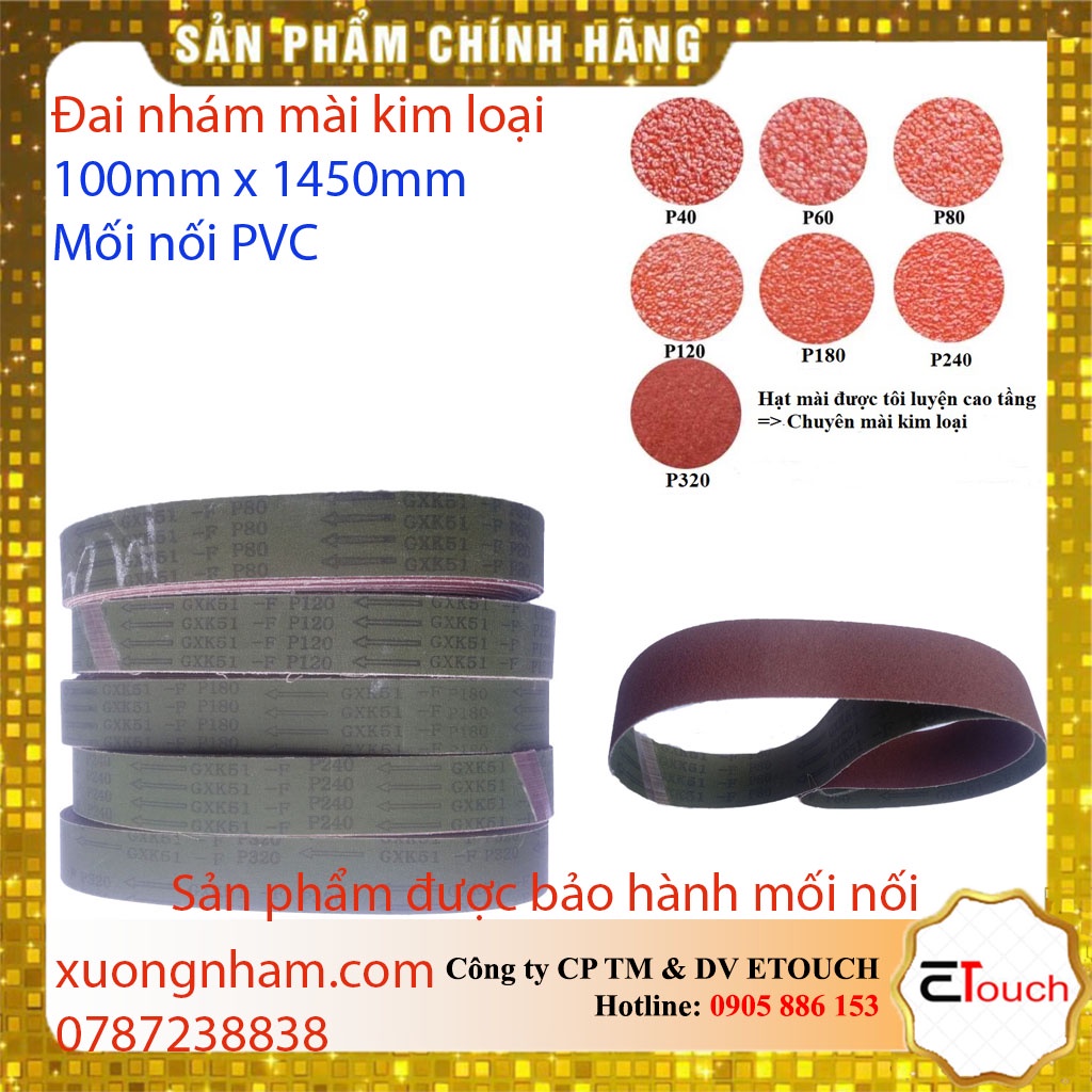 Nhám vòng 100mm x 1450mm, đai nhám vòng mài kim loại, cao su, gỗ, mối nối PVC có bảo hành