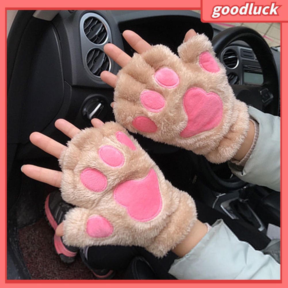 Găng tay len hở ngón hình chân mèo dễ thương cho nữ