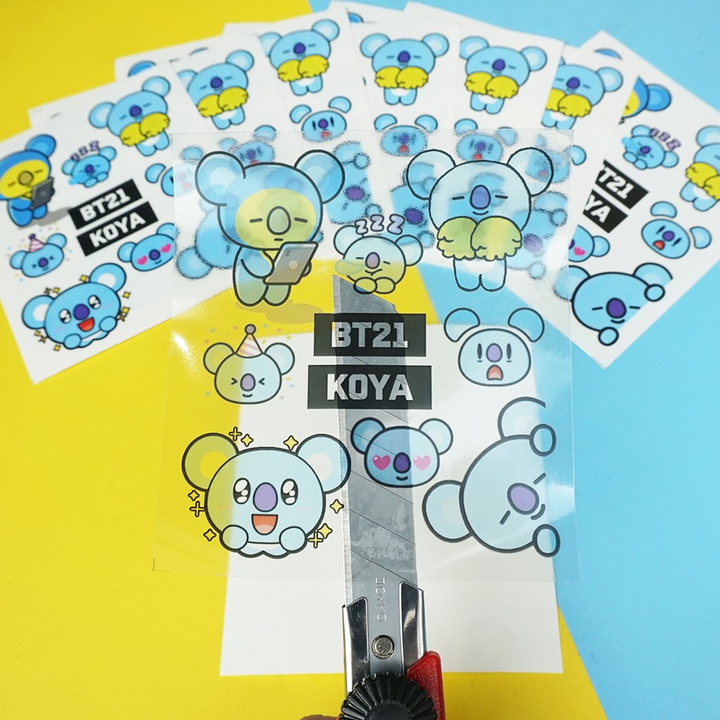 Miếng Dán Trong Suốt Hình Bt21 Cho Fan Của Bts 1- Chimmy Cooky Koya Mang Rj Shooky Tata Van Kpop