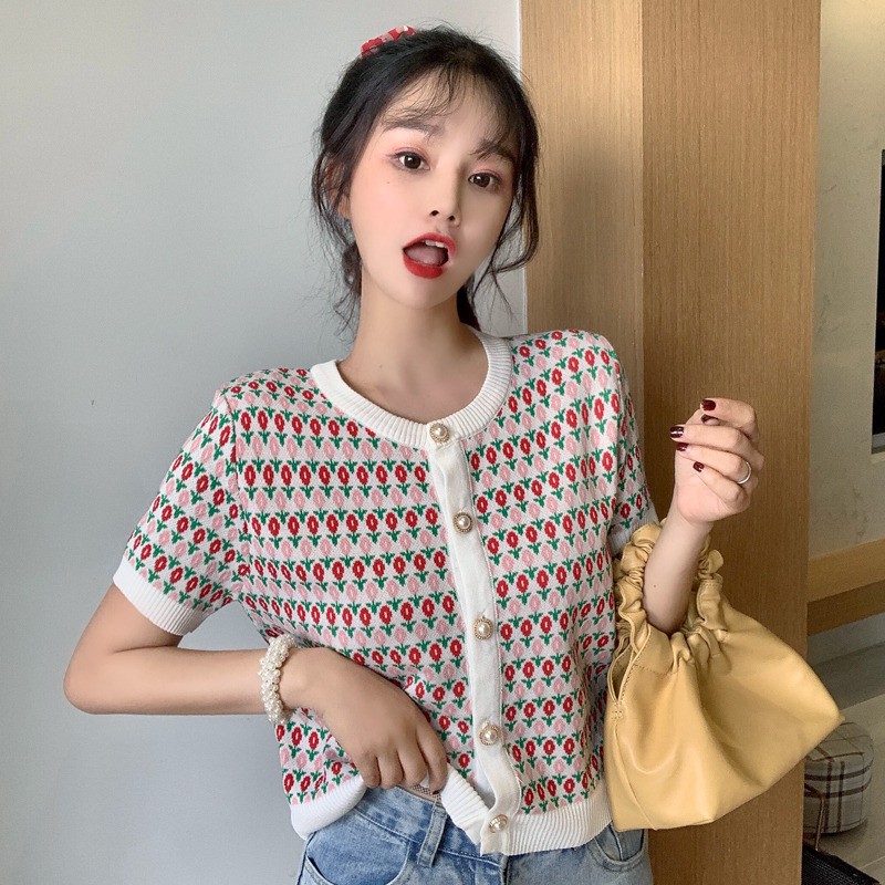 Áo cardigan len LaNa tay ngắn cổ V, dáng croptop nữ tính phong cách ulzzang Hàn Quốc C72 LaNa