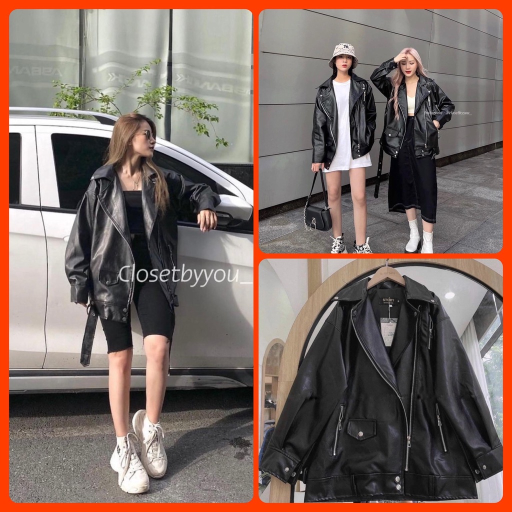 Áo khoác da khóa chéo dáng unisex from rộng kèm đai dưới , áo da jackit cá tính A2101N Nhung Nhớ