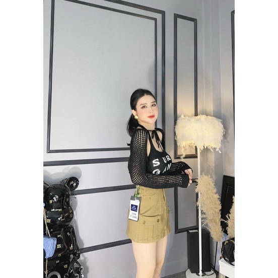 Áo len yếm mix tay lưới hở vai mẫu hot trend mới về xinh quá