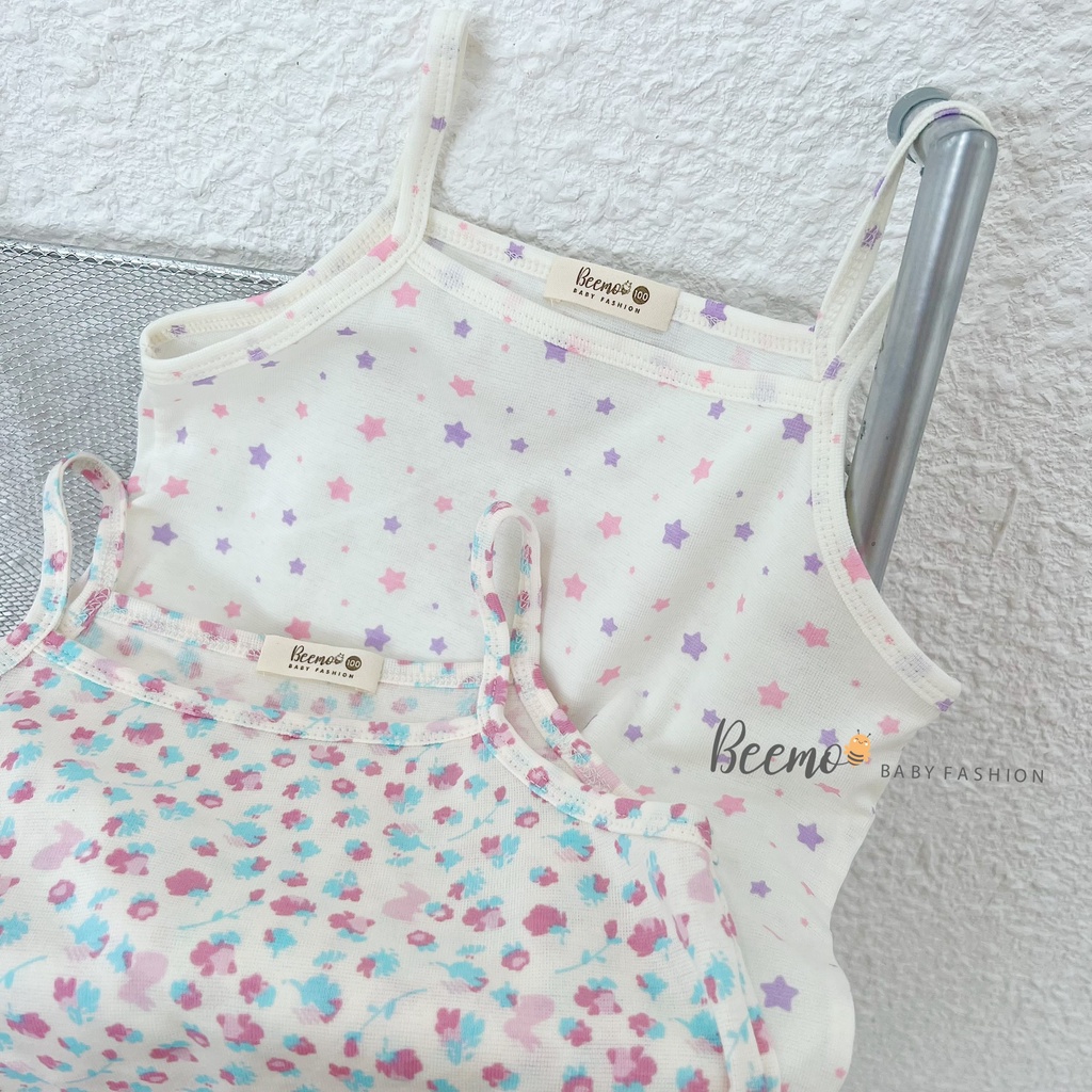 Áo 2 dây croptop Beemo cotton họa tiết hoa sao thấm hút mồ hôi  mặc hè 2 màu cho bé gái từ 1 đến 6 tuổi 22084A2HH