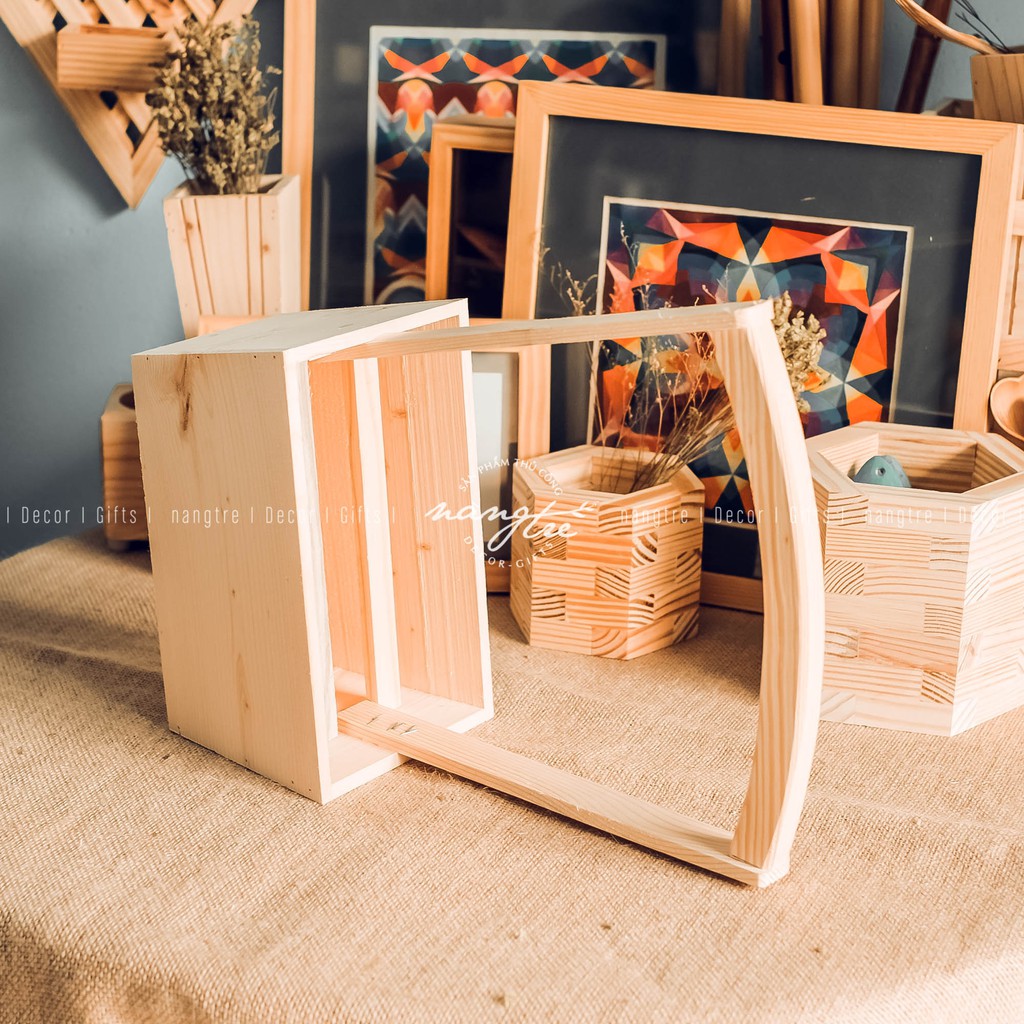 Giỏ gỗ trang trí hoa - giỏ gỗ trang trí - Wooden basket with flowers