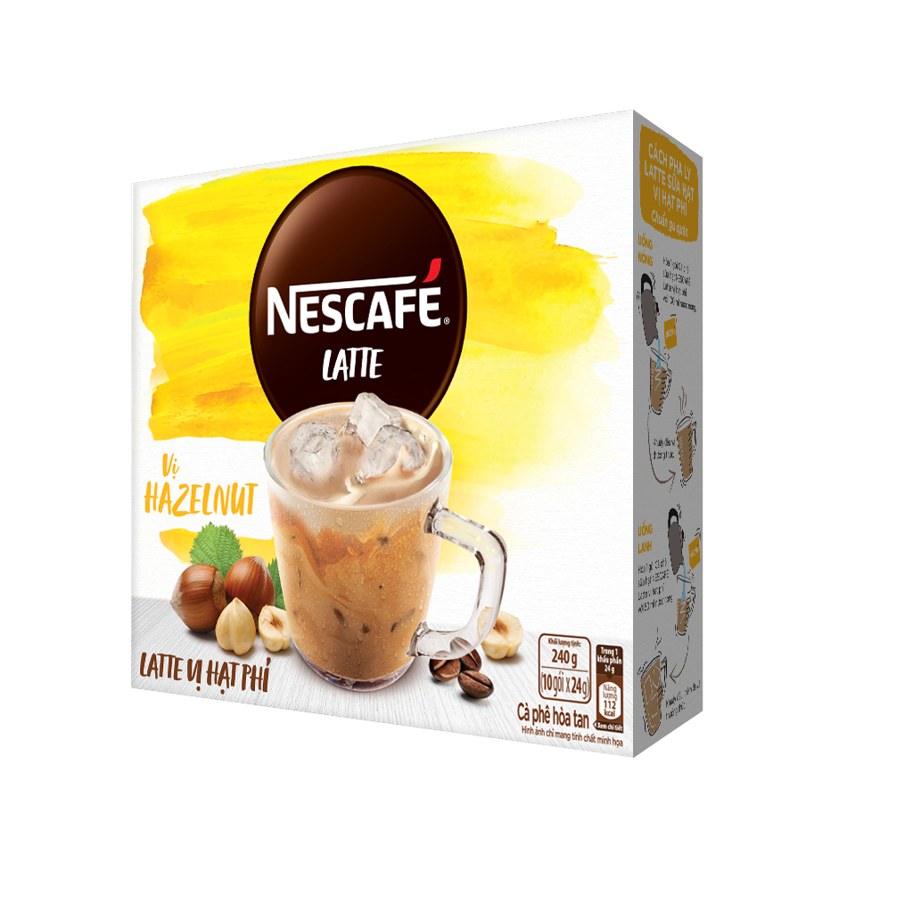 [Gro Gift] Cà phê hòa tan NESCAFÉ Latte Sữa Hạt Vị Hạt Phỉ (Hộp 10 gói x 24g)