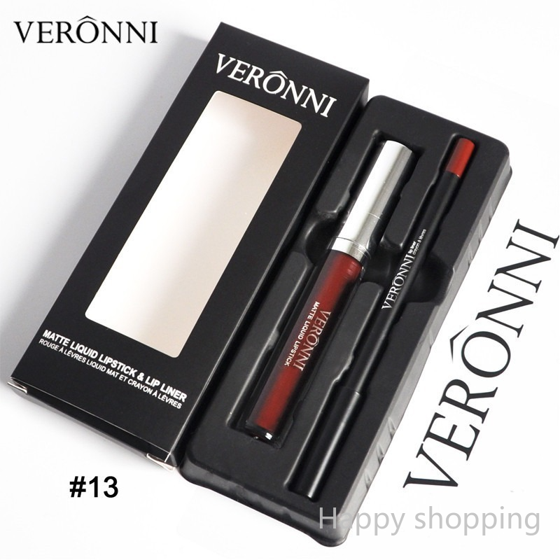 (Hàng Mới Về) Bộ Son Môi Và Bút Kẻ Viền Môi Veronni 13 Màu Sắc Tùy Chọn Không Phai Không Dính Cốc | BigBuy360 - bigbuy360.vn