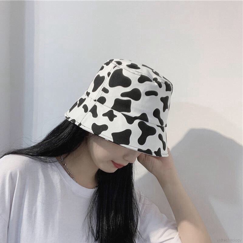 Nón bucket bò sữa vành mũ tròn hoạ tiết trắng đen phong cách Ulzzang form unisex nam nữ