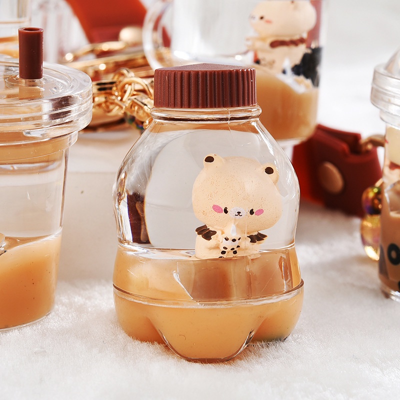 Móc Khóa Hình Ly Trà Sữa Đính Hạt Ngọc Trai Dễ Thương