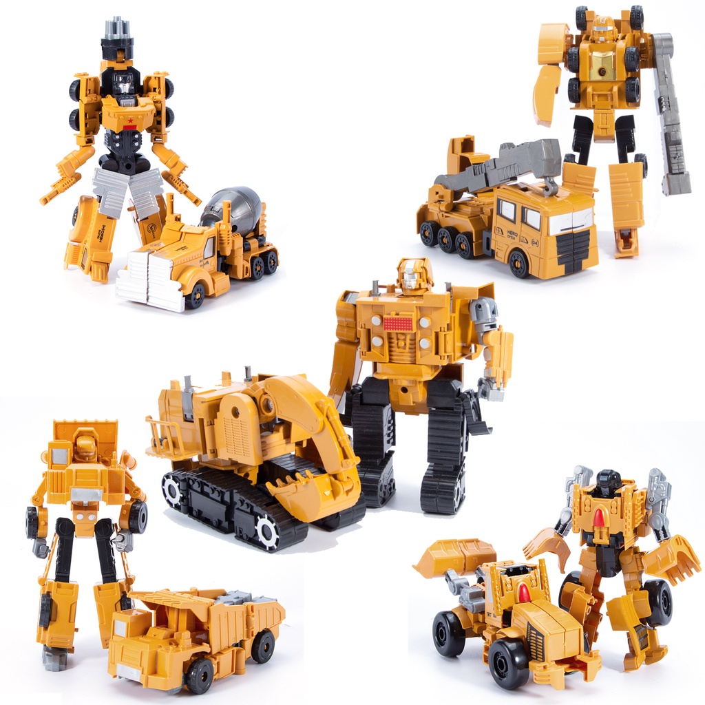 Robot biến hình siêu nhân bộ 5 xe ô tô công trình lắp ráp siêu to khổng lồ cho bé Gôn đồ chơi