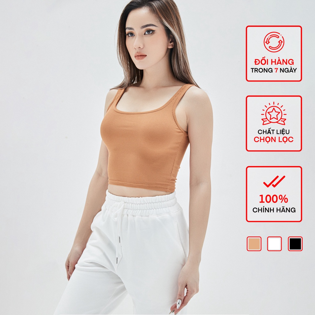 Áo Ba Lỗ Cổ U Viền Nhỏ Croptop Nữ BUSY Thun Gân Chun Co Giãn Ôm Sát BL11C