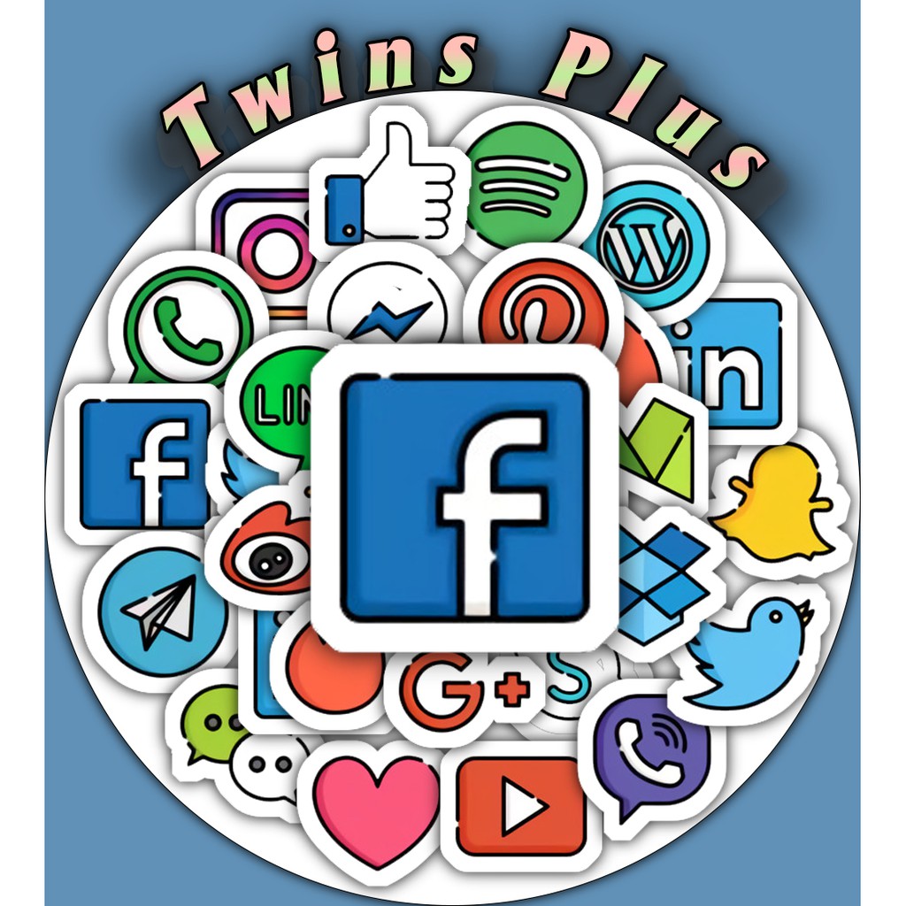 [Twins Plus] Bộ 25 Sticker Social Media dán trang trí laptop, máy tính bỏ túi, vali, điện thoại, đàn