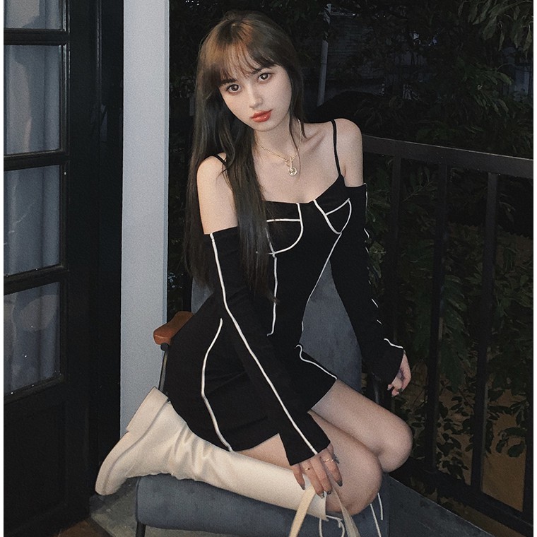 Đầm đen nữ dáng ôm tay dài Emilyshop