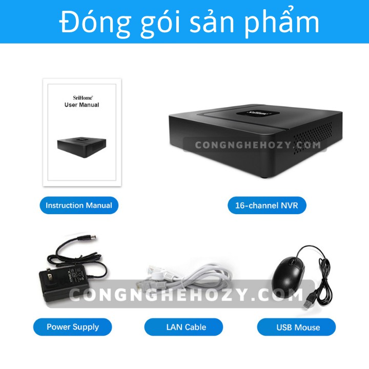 Đầu ghi hình camera IP 16 kênh 8MP/4K  Srihome  dùng cho  dahua, imou, hikvision,Yoosee ,Onvif hỗ trợ ổ cứng 8TB NVS003