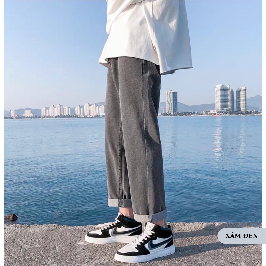 Quần baggy nam BASIC xanh, đen, xám, chất bò dáng xuông đứng. Quần jean nam, jeans, ống suông rộng Mã TR01