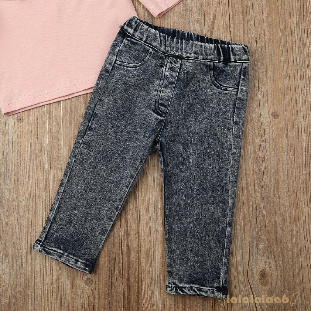 Set áo thun tay dài phối quần Jeans thời trang cho bé gái