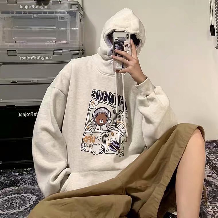 Áo hoodie dáng rộng in họa tiết hoạt hình phong cách Nhật Bản thời trang cho nam và nữ kích thước M-5XL