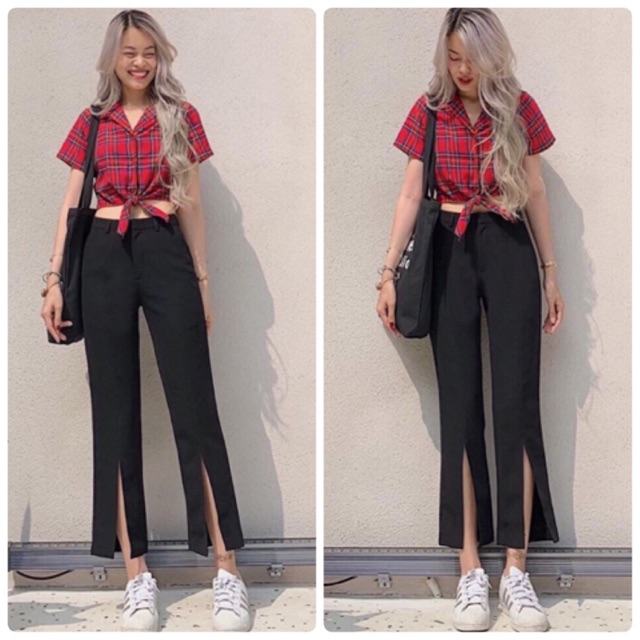 QUẦN ĐEN ỐNG LOE XẺ (KÈM HÌNH THẬT)