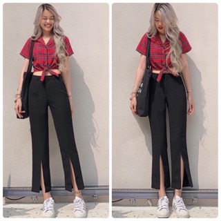 Quần đen ống loe xẻ