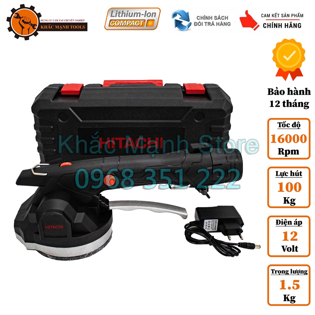 Máy ốp lát gạch hai chức năng HITACHI Dùng Pin 12V, Hít Gạch Và Đầm Rung