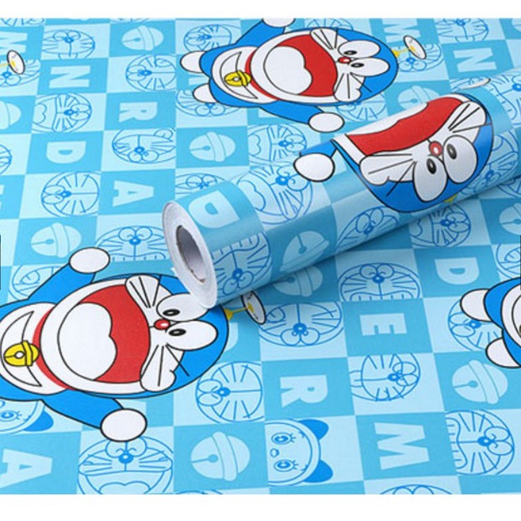 Cuộn 10m giấy dán tường DOREMON CHỮ SỐ XANH khổ rộng 45cm