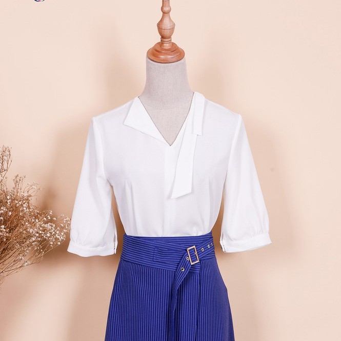 Áo Sơ mi tay lửng, cổ bẻ, phối dây nơ Emspo SMM2351