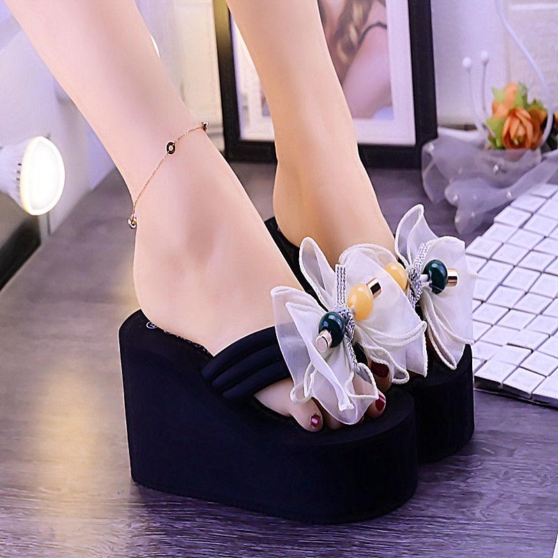 Dép Xỏ Ngón Cao Gót 8Cm Đế Dày Phong Cách Hàn Quốc Thời Trang Đi Biển Cho Nữ