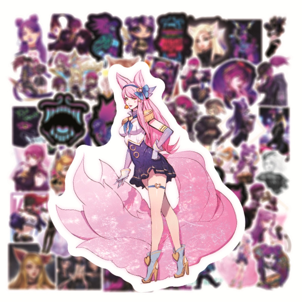 Bộ 50 miếng dán PVC chống nước hình trò chơi LOL KDA DIY trang trí điện thoại/ laptop/ guitar/ ván trượt