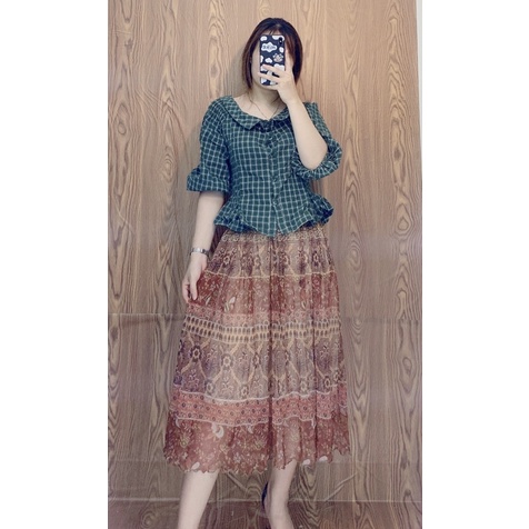 chân váy voan hoạ tiết