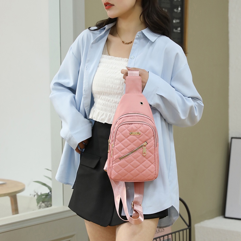 Túi Đeo Chéo Ngực Nhiều Lớp Thêu Đường Chỉ Phong Cách Hàn Quốc Mới