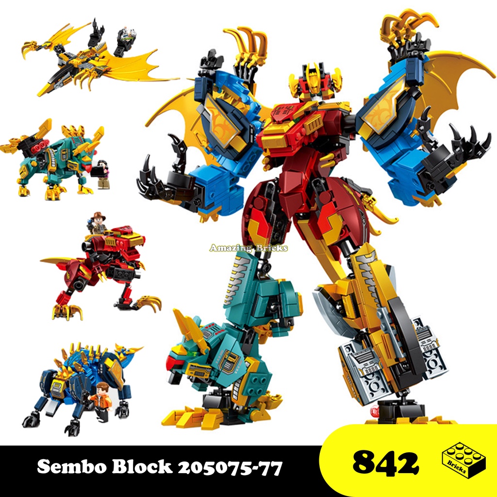Đồ chơi Lắp ráp Robot Khủng cổ đại long bộ 4 hộp, Sembo Block 205744-77 Dinosaur Xếp hình thông minh [842 Mảnh ghép]