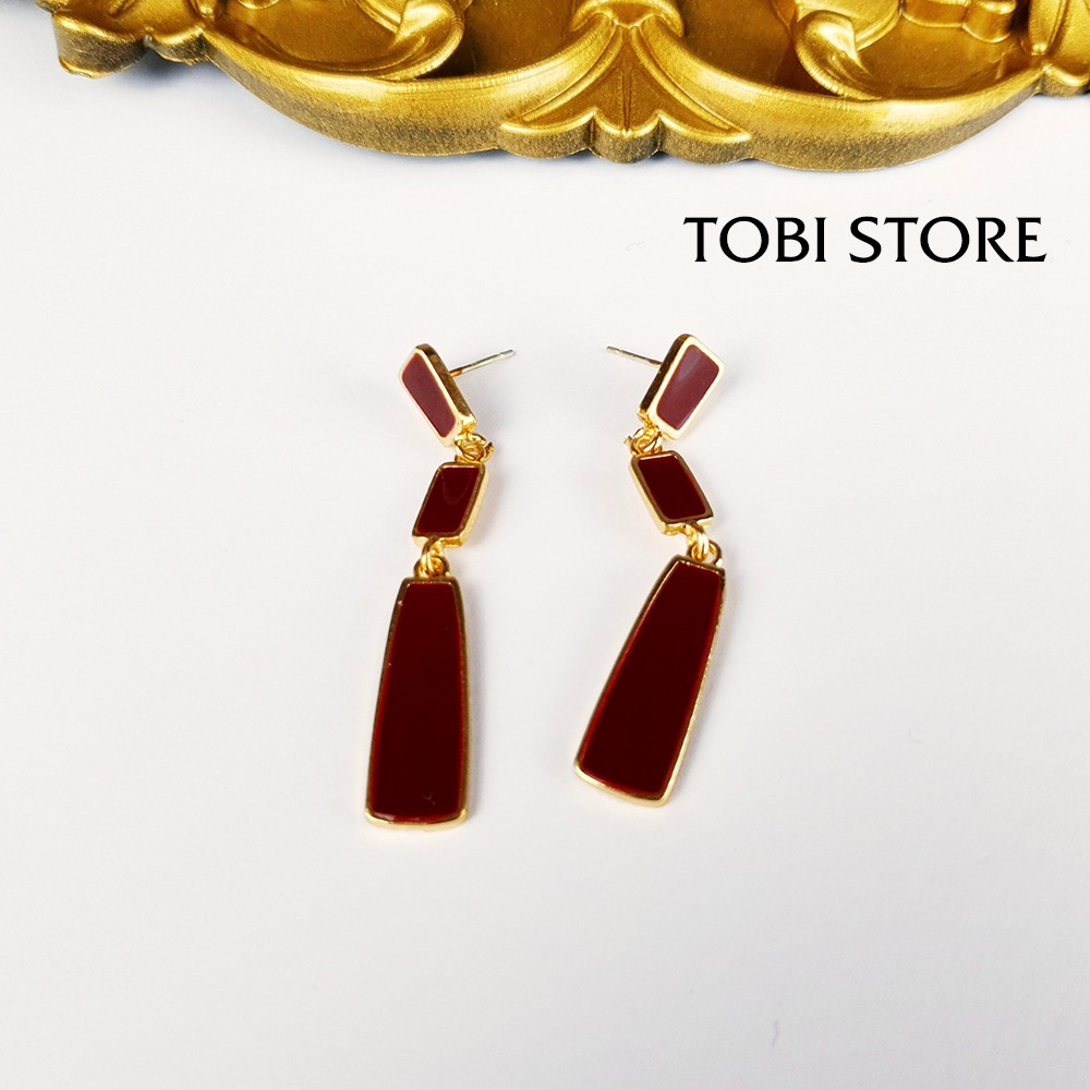 Khuyên tai nữ dáng dài hình học màu rượu vang đỏ TB25 TOBI STORE