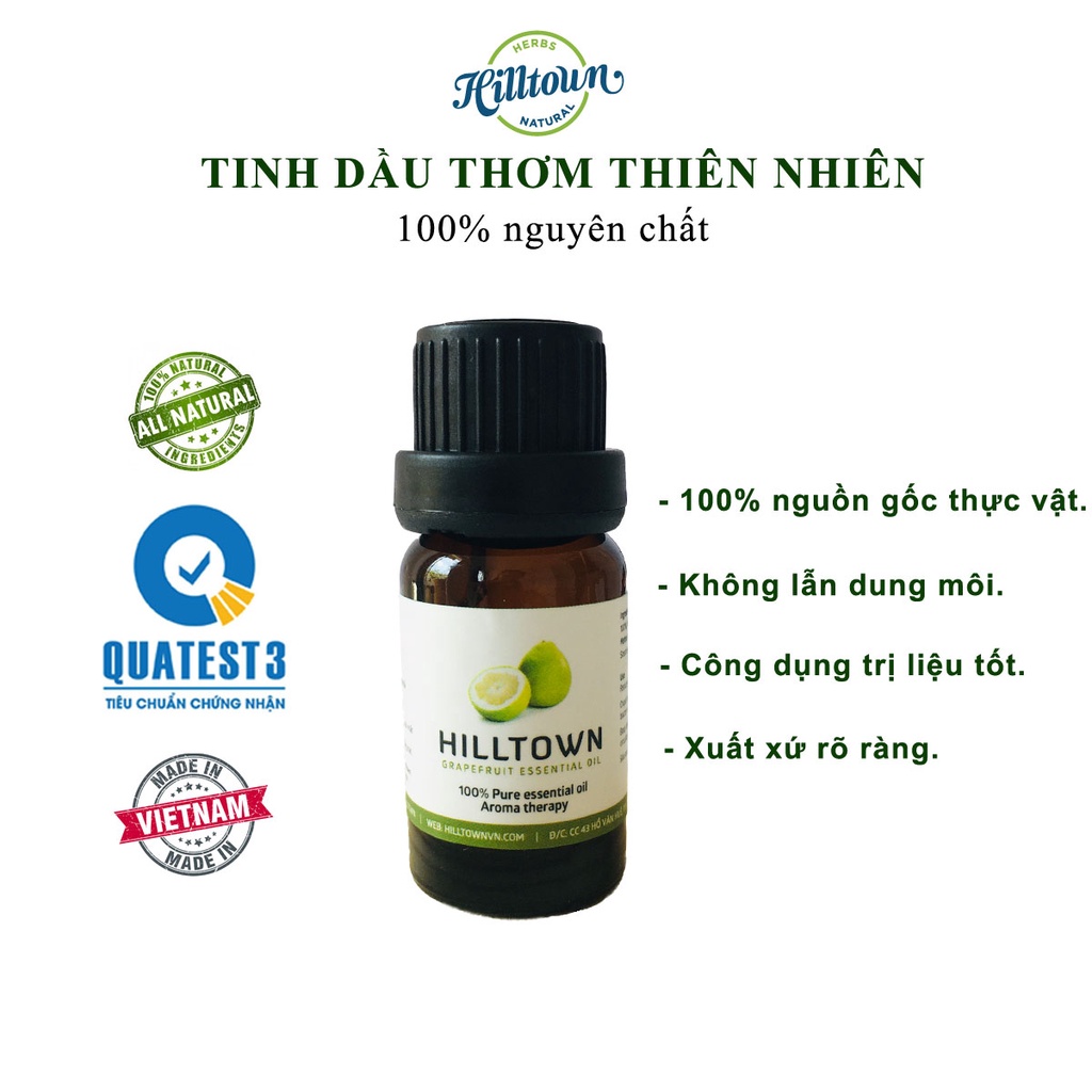 Tinh dầu bưởi da xanh Hiltown, 100% tinh dầu vỏ bưởi nguyên chất 10-50ml