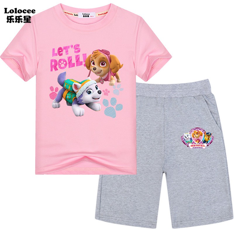 Set 2 Món Áo Thun Tay Ngắn &amp; Quần Short In Hình Paw Patrol Cho Bé Gái