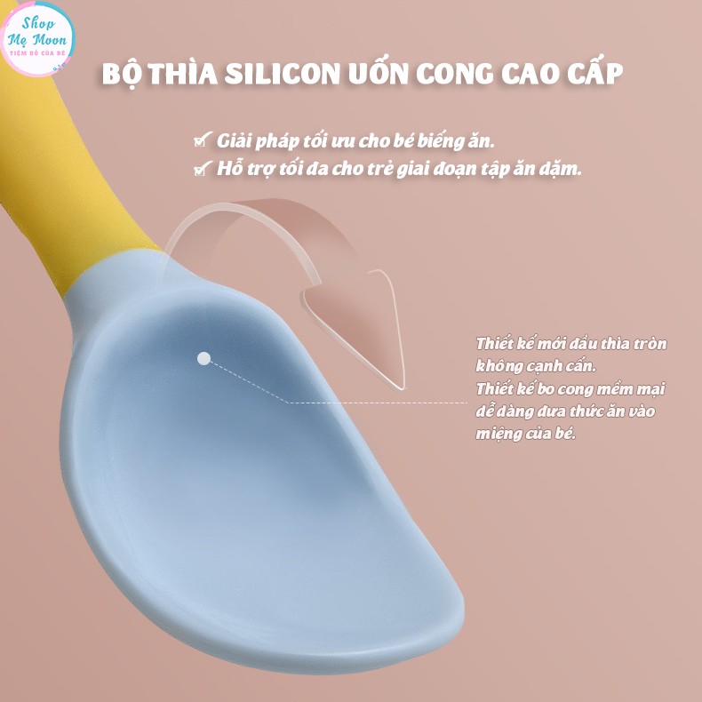 [Mã TIEMHCG giảm 5K đơn 79K] Bộ Thìa Silicon Uốn Cong Ăn Dặm Cho Bé Hàng Cao Cấp