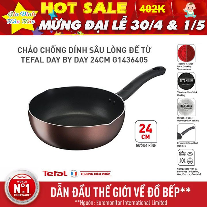 Chảo chiên sâu lòng Tefal Day By Day G1436405 24Cm - Hàng chính hãng