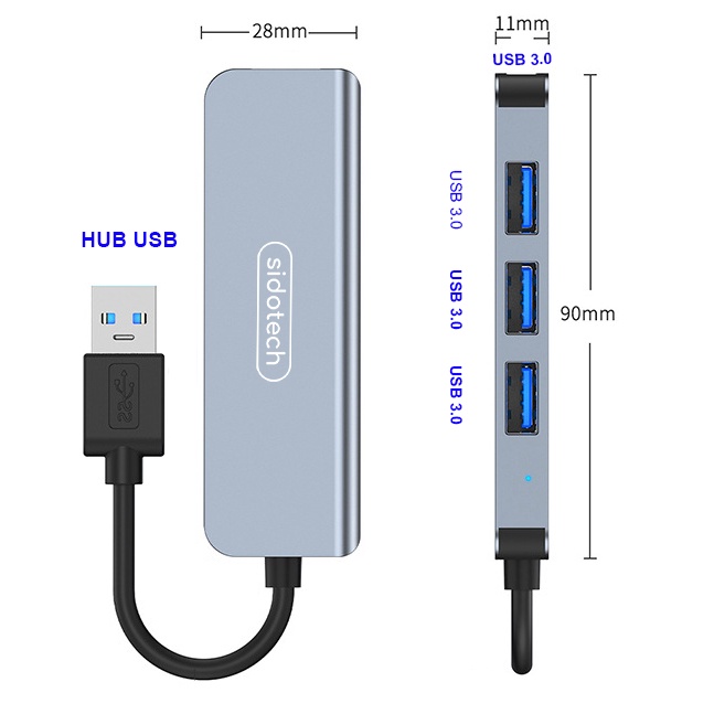 HUB Type C và HUB USB 3.0 tốc độ cao SIDOTECH cổng chia usb mở rộng kết nối chuyển đổi cho Macbook Laptop PC