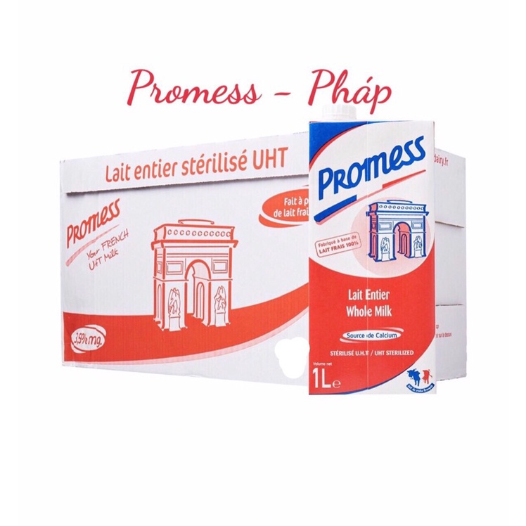 [ Date mới nhất ] Thùng 6 Hộp 1L Sữa Nguyên Kem  Promess - Pháp