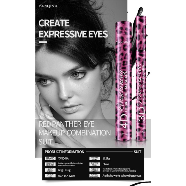 Bộ mascara và bút kẻ mắt YANQINA 4D chống thấm nước không nhòe | BigBuy360 - bigbuy360.vn