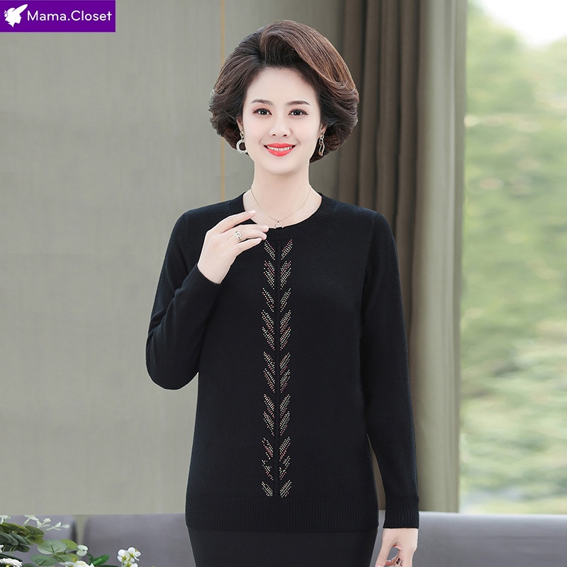 #HH6001 ÁO LEN CỔ TRÒN, DÀI TAY ĐÍNH ĐÁ CHO PHỤ NỮ TRUNG NIÊN HÀNG HOT QUẢNG CHÂU 2021 | BigBuy360 - bigbuy360.vn