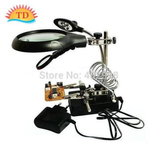 Kính Lúp Kẹp 5 Đèn LED MG16129-C, Phụ Trợ Kẹp hàn có Giá đở mỏ Hàn, Kính lúp kẹp board sửa chữa đa năng có đèn 5 Led