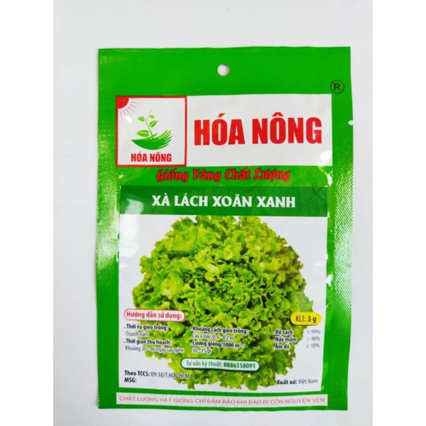 Hạt Giống Xà Lách Xoăn Xanh Gói 3g