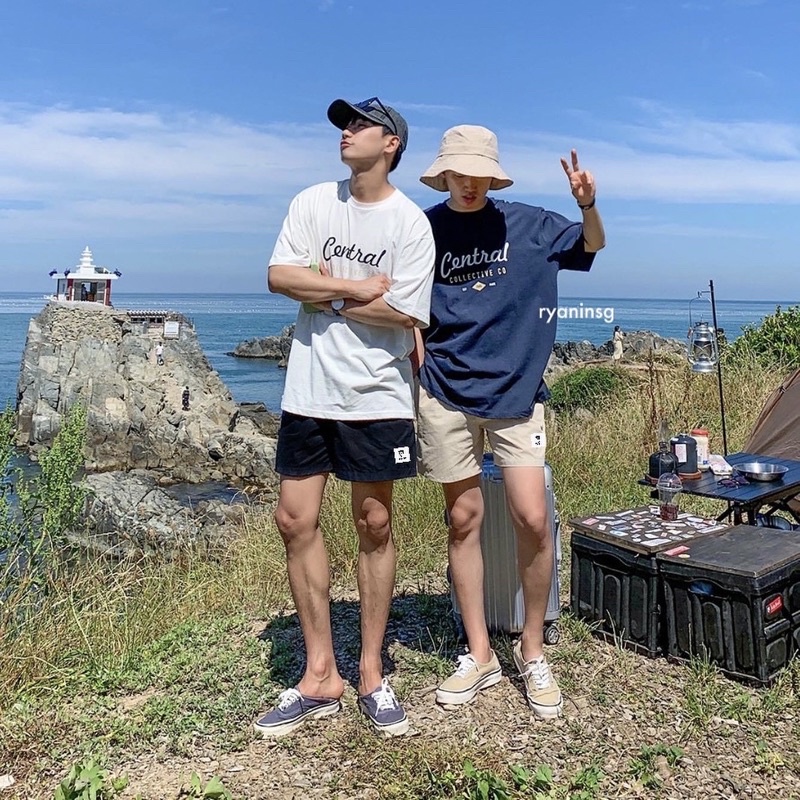 RYAN - Áo thun nam CENTRAL ngắn tay màu trắng vải cotton cổ bo tròn thương hiệu RYAN form rộng phong cách Hàn