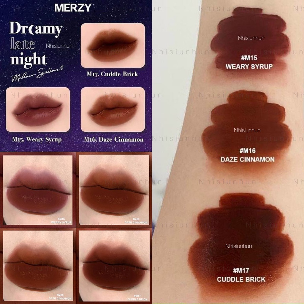 [HÀNG CÓ SẴN] Son Kem Merzy Dreamy Late Night Mellow Tint M15 -M16 - M17