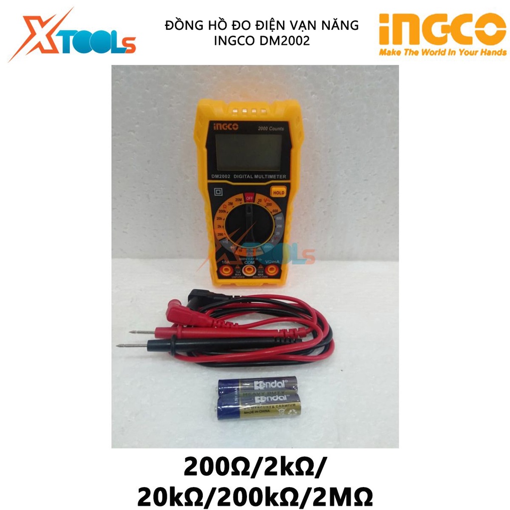 Đồng hồ đo điện vạn năng INGCO DM2002 | Đồng hồ vạn năng Màn hình LCD 2000 số đếm Chỉ thị số DCV 200mV/2V/20V/200V/600V