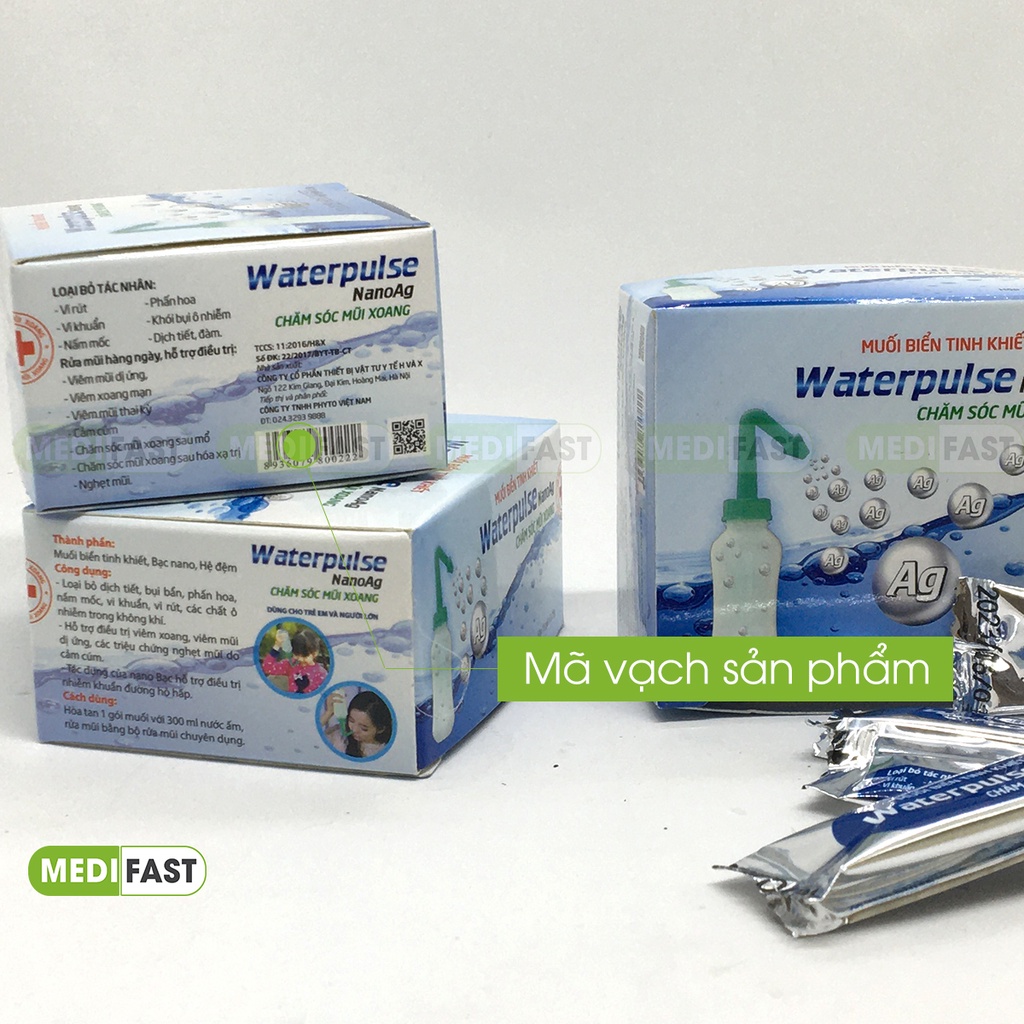 Muối rửa vệ sinh mũi xoang Waterpulse Nano Ag - Muối biển tinh khiết chăm sóc mũi xoang - Hộp 15 gói