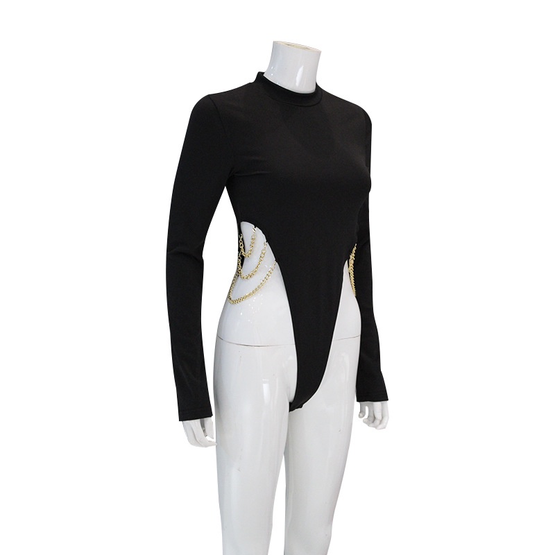[Có Sẵn HOTTREND] Áo Bodysuit Đen Body dài tay phối xích 2 bên hông gợi cảm quyến rũ cá tính Hàn Quốc Nữ có khóa gài | BigBuy360 - bigbuy360.vn