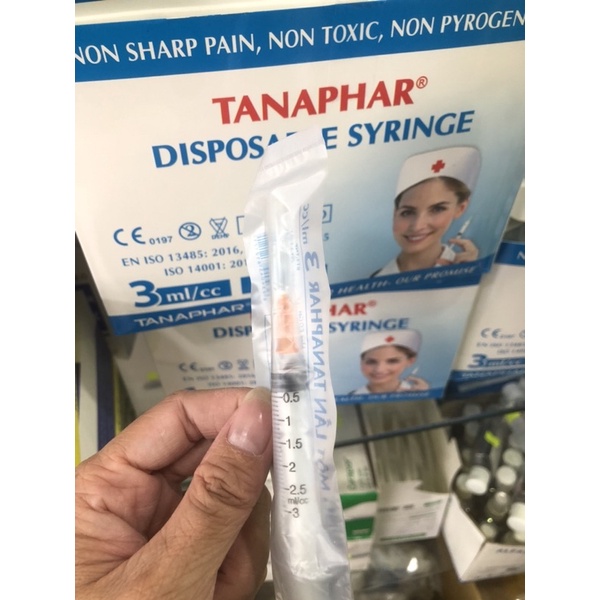 ❤ Hộp 100 cây Bơm kim tiêm vô trùng 3cc 3ml 23gx1 TANAPHAR ỐNG CHÍCH XILANH bơm kim tiêm vô trùng 3cc 3ml 23gx1 TANAPHAR