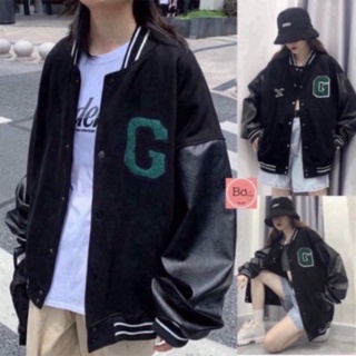 Áo bomber chữ g xanh phong cách cá tính unisex kèm ảnh thật cận chất