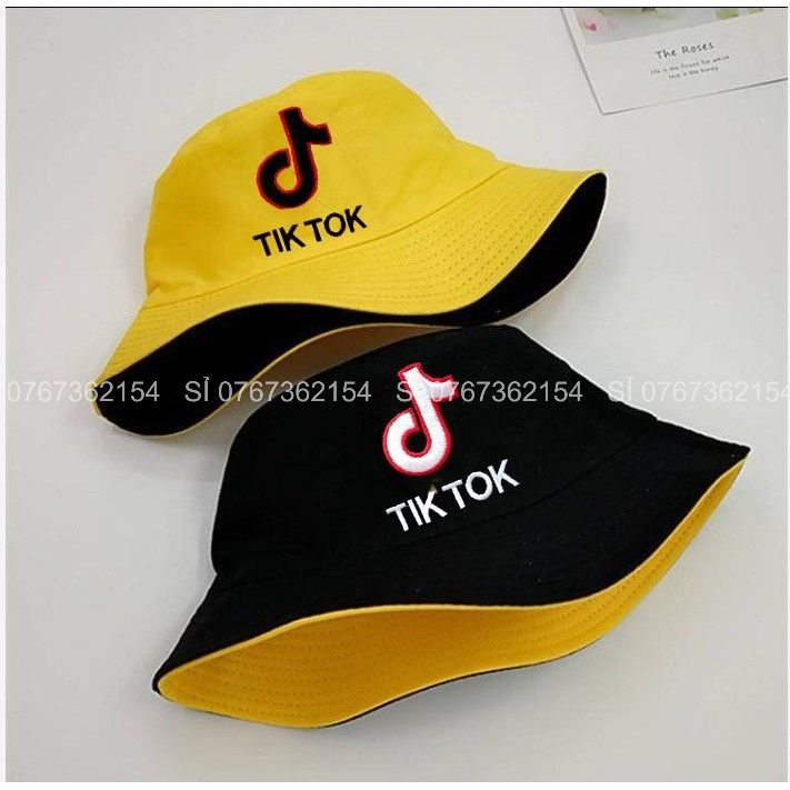 Nón Bucket Nam Nữ Nhiều Màu 2 Lớp Thêu Chữ Tik, Mũ Tai Bèo Vành Tròn Chất Vải Kaki