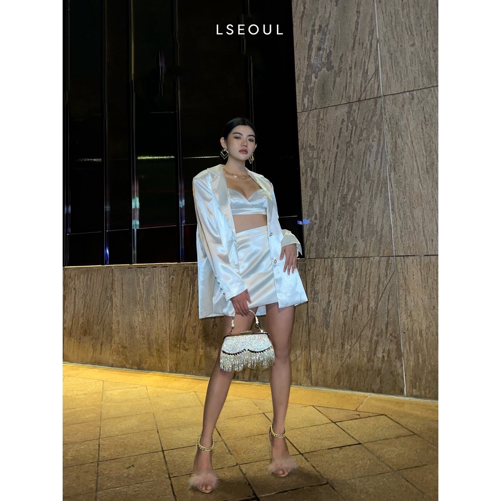 Bộ Áo Khoác Vest + Chân Váy Lụa LSEOUL B1186 Đứng Form Sang Trọng Thanh Lịch Phù Hợp Đi Tiệc